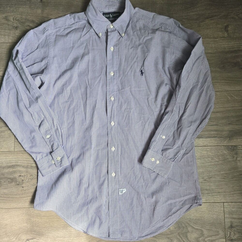 ​Vintage Ralph Lauren Yarmouth Shirt Mens 15 32 33 Purple Gingham Button Collar